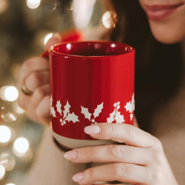 Sweet Water Decor Red Holly Coffee Mug, 14oz Stoneware Christmas Cup - Image 3