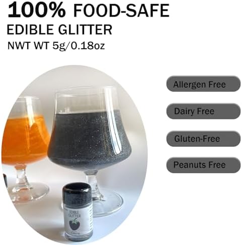 Black Edible Glimmer Powder Glitter - Colaele 5 grams Food-Grade Luster Dust Metallic Fancy Food Decorating Sprinkle Glimmery Brew Dust for Cake Decorations Drinks Wine Beverage Candy Dessert, Vegan - Image 3