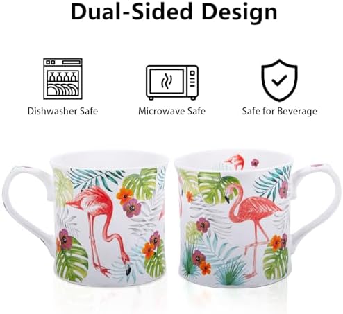 Flamingo Coffee Mug, Pink Flamingo & Tropical Plants Ceramic Mug, 12oz New Bone China Tea Mug, Birthday & Summer Gift for Women & Girls, Designed in England by Harvest Green Studio - Image 6