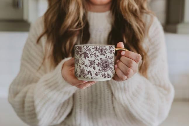 Sweet Water Decor Brown Delft Mug with Gold Handle, 14oz Fine Bone China Coffee Cup for Tea, Latte, or Hot Cider, Vintage Floral Fall Drinkware, Hostess & Housewarming Gift for Women & Teachers - Image 6