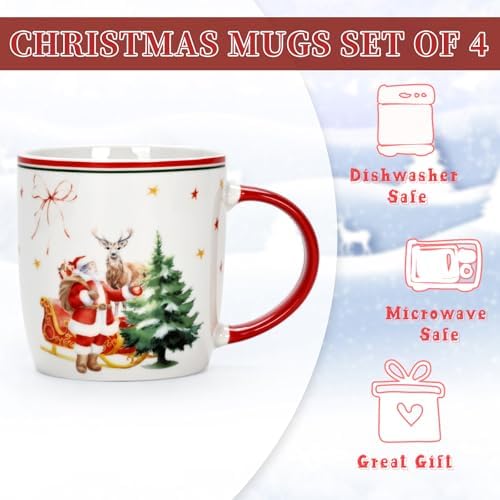 Cabtnca Christmas Mugs, Christmas Mugs Set of 4, Ceramic Christmas Mug, Santa Mug, Holiday Mugs, Xmas Mug Decor, Marry Christmas Gift for Women Kids, 11 Oz - Image 7