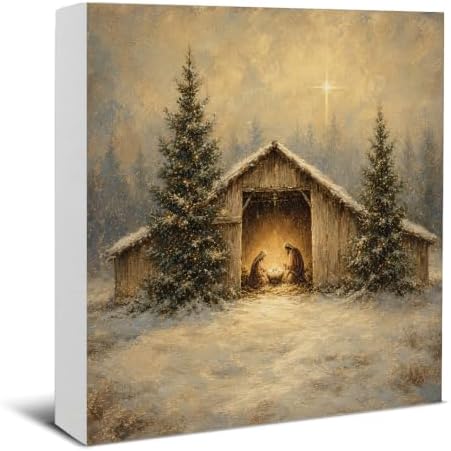 Nativity Christmas Decor, Vintage Christmas Christian Jesus Wood Sign by EUDOSI