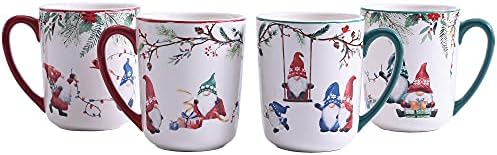 Bico Christmas Gnome Ceramic Mug Set of 4, Christmas Coffee Mugs, 16oz Holiday Cups for Tea, Cocoa, or Hot Drinks, Microwave & Dishwasher Safe by Bico
