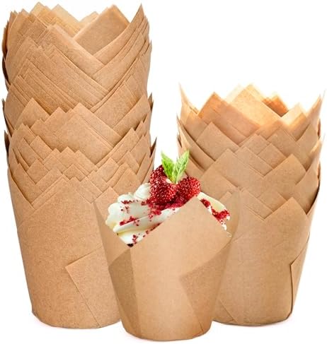200pcs Natural Tulip Cupcake Liners, Premium Muffin Liners Holders for Baking Cups, Greaseproof Cupcake Wrappers in Standard Size, Classic Parchment Paper Cupcakes Liner by JIRNGLA by JIRNGLA