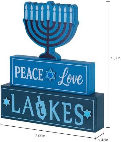 MEETYAMOR Hanukkah Decorations for Home, 3-Layered Wood Block with Dreidel Star of David Menorah Hanukkah Decor, Decorative Blue Jewish Judaism Chanukah Decor for Mantel Tabletop Party - Image 2