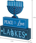 MEETYAMOR Hanukkah Decorations for Home, 3-Layered Wood Block with Dreidel Star of David Menorah Hanukkah Decor, Decorative Blue Jewish Judaism Chanukah Decor for Mantel Tabletop Party - Image 2