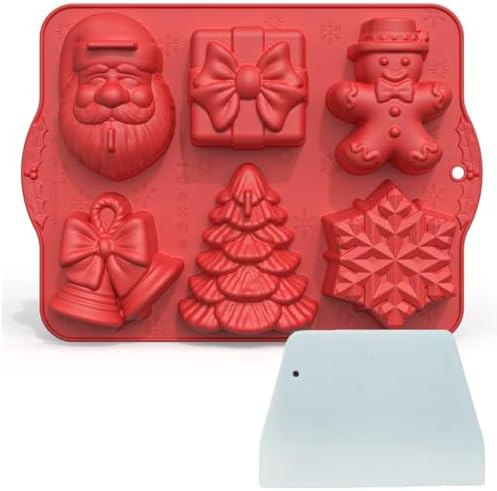 3D Christmas Silicone Molds, Large Size Xmas Baking Mold with Scraper for Cakes, Handmade Soap, Chocolate, Jello, Candy and Candles by Unknown