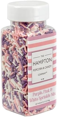Pink, Purple & White Sprinkles Jimmies 3.17 oz, Sprinkles For Cake Decorating, Cake Sprinkles, Sprinkles For Baking, Ice Cream & More, The Hampton Candy Company by TheHamptonPopcornCandyCompany