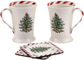 Spode Pimpernel Christmas Tree Peppermint Mugs & Coasters Set - Set of 4 by Spode