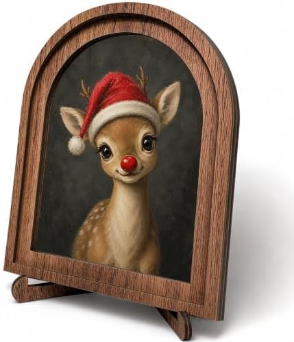 Christmas Reindeer Arched Decor, Rudolph Table Sign, 5.9x7.9 by HPCHENG