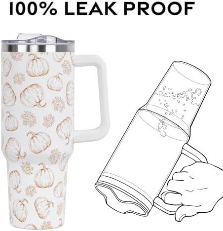 Fall Tumbler with Lid and Straw 40oz,Orange Pumpkin Maple Leaves Vacuum Autumn Insulated Leak Proof Tumbler,Farmhouse Cute Gifts Women Girls,Fall Accessories Stainless Steel Coffee Cup - Image 5