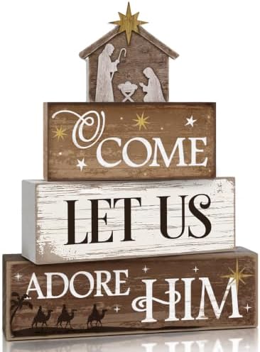 4 Pcs Christmas Table Decorations, Wooden Nativity Decor Indoor by Golibra