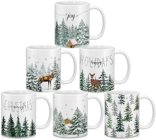 Didaey 6 Pcs Christmas Tree Mugs Winter Reindeer and Pine Tree Ceramic Cup by Didaey
