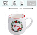 Christmas Ceramic Coffee Mug Set of 6, 16 OZ Holiday Porcelain Mugs, Wreath with Red Cardinal design With words Hope,Peace, Cheer, Joy, Love, Believe Cups for Xmas Gift Party Supplies - Image 6