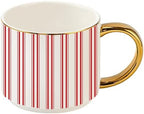 Sweet Water Decor Red Stripe Coffee Mug, 14oz China Christmas Mug with Gold Handle, Large Holiday Winter Cup for Coffee, Tea & Hot Chocolate, Stocking Stuffer Gifts for Women by SweetWaterDecor