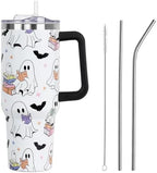 Halloween Tumbler with Lid and Straw 40oz,Cute Spooky Ghost Reading Vacuum Insulated Leak Proof Tumbler,Goth Bookish Reader Gift Women Girls,Book Lover Accessories Stainless Steel Coffee Cup by Unknown