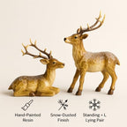 Resin Christmas Deer Figurines Set of 2 – Snow-Dusted Standing & Lying Pair Hand-Painted Gift-Ready Mantel Tabletop Holiday Reindeer Decor (Brown Reindeer) - Image 5