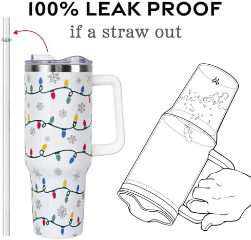 Christmas Tumbler 40 oz, Cute Holiday Drinking Cup, Stainless Steel Travel Mug with Handle and Straw Lid - Image 4