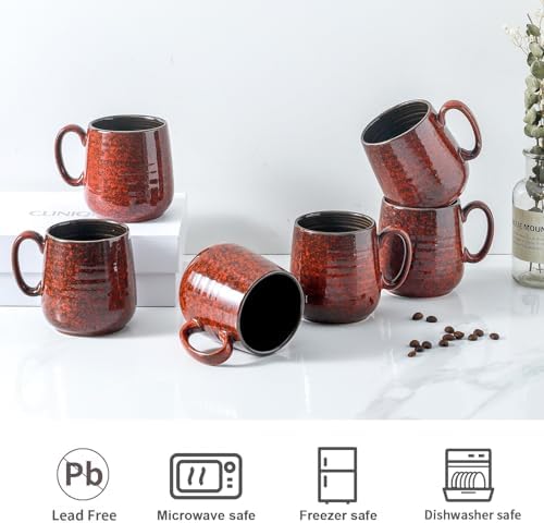 HASENSE Coffee Mugs 8 oz, Ceramic Small Espresso Cups Set of 6, Red - Image 2