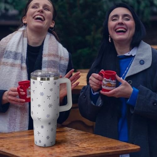 Christmas Tumbler with Handle and Straw Lid 40 oz,Cute Blue Merry Xmas Snowflake Bow Gifts for Women Vacuum Insulated Leak Proof Tumbler,Winter Holiday Accessories Stainless Steel Coffee Cup Mug - Image 2