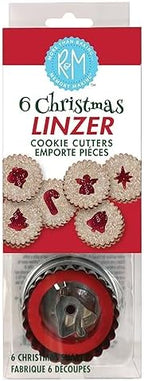 R&M Christmas Linzer Cookie Cutter 6-Piece Set – Angel, Candy Cane, Bethlehem Star, Bell, Christmas Tree & Ornament Steel Cutters for Linzer Cookies & Baking by RMInternational