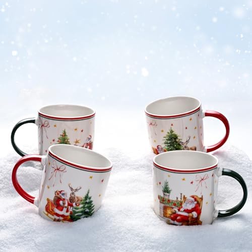 Cabtnca Christmas Mugs, Christmas Mugs Set of 4, Ceramic Christmas Mug, Santa Mug, Holiday Mugs, Xmas Mug Decor, Marry Christmas Gift for Women Kids, 11 Oz - Image 5