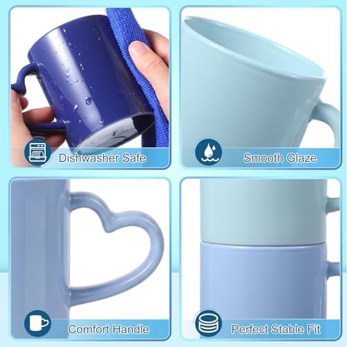 10oz Blue Ceramic Coffee Mugs Set of 6, Stackable Coffee Cups - Image 3