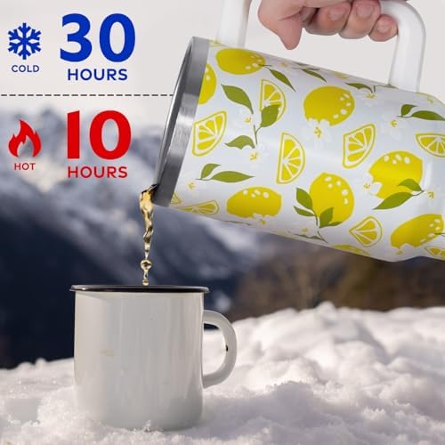 Floral Lemon Tumbler with Handle and Straw Lid 40 oz,Cute Spring Summer Gift for Women Men Friends Boho Flowers Vacuum Insulated Leak Proof Stainless Steel Coffee Cup Mug - Image 5
