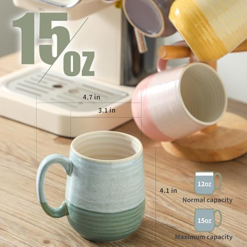 HASENSE Coffee Mugs Set of 6, 15 OZ Porcelain Cups, Two‑Tone Reactive Glaze - Image 6