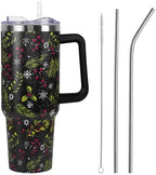 Christmas Tumbler with Handle and Straw Lid 40 oz,Cute Merry Xmas Holly Berries Snowflake Gifts for Women Vacuum Insulated Leak Proof Tumbler,Winter Holiday Accessories Stainless Steel Coffee Cup Mug by Unknown