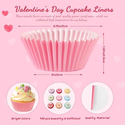 SANNIX 450Pcs Valentine's Day Cupcake Liners, Heart Candy Love XOXO Baking Cups Cupcake Wrappers Paper Wraps Muffin Liners for Valentines Day Wedding Birthday Party Candy Cake Decorations Supplies - Image 2