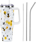 Spring Summer Bee Tumbler with Handle and Straw Lid 40 oz,Cute Be Kind, Different, Queen Bee Honeycomb Gift for Women Men Vacuum Insulated Leak Proof Stainless Steel Coffee Cup Mug by Unknown