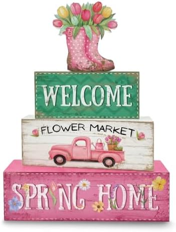Spring Decorations, 4 Pcs Wooden Spring Table Decorations by Golibra