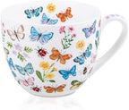 Colorful Butterfly Mug - 20oz Bone China Coffee Tea Hug Mug with Multicolor Butterflies, Ladybugs, Bees & Blooms, Perfect Gifts for Mom Women Mothers Day, Designed in England by Harvest Green Studio by MFoffice