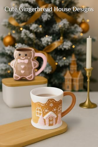 2 Pcs Christmas Mug Gift Card & Box Included Gingerbread Man House Design - Image 2