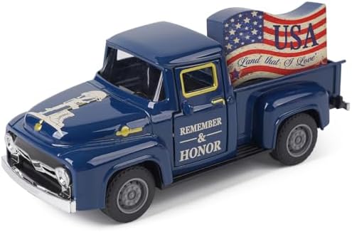 Memorial Day Patriotic Truck Decor, Americana Vintage Pickup Truck Tabletop Decoration, Rustic Farmhouse Tiered Tray Decor for 4th of July Independence Day Home Office by Unknown