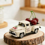 Cherry Truck Decor, Vintage Cream Pickup Truck with Cherry Arrangement, Rustic Farmhouse Summer Tiered Tray Decor, Kitchen Table Centerpiece, Home Office Shelf Decorations - Image 3