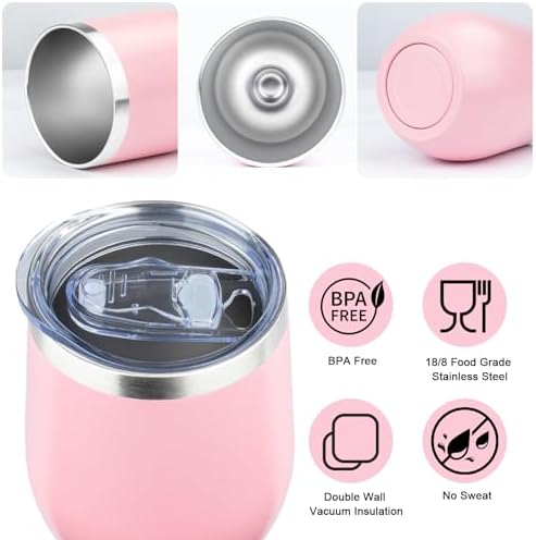 MEZMUT 12 Oz Insulated Wine Tumbler Bulk with Lid Wine Glass(Pink,4 Pack) - Image 4
