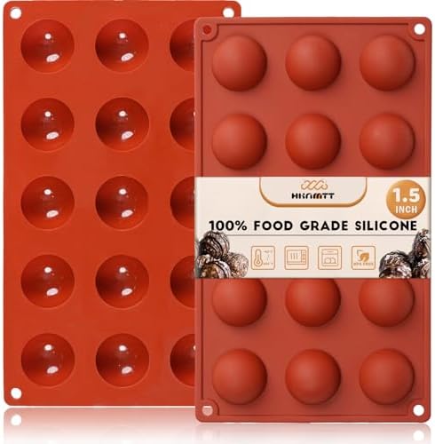 HKNMTT Silicone Semi-Sphere Molds 15 Cavities 2-Pack 1.5" for Chocolate Truffles Jelly Fat Bombs Gelatina, Small Baking Round Half Sphere Candy Moulds, Homemade Freeze Food Grade BPA Free Oven Safe by HKNMTT