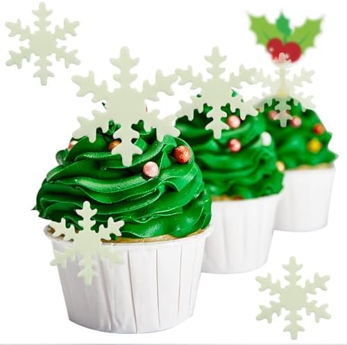 YOcity 50PCS Edible Snowflakes Cake Cupcake Toppers White Snowflake Cupcakes Decorting for Christmas Winter Frozen Theme Birthday Party Supplies (White) by YOcity
