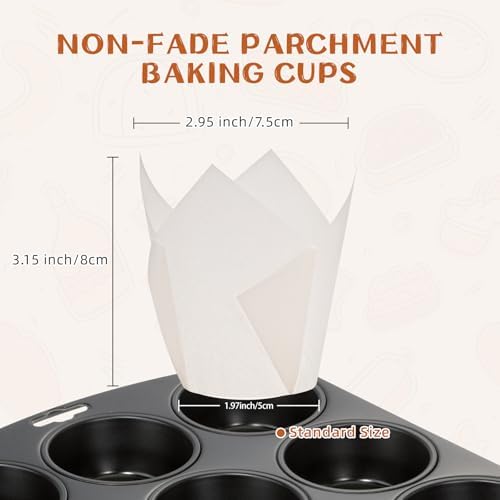 200pcs White Tulip Cupcake Liners for Baking Cups, Premium Parchment paper Tulip Muffin Liners, Greaseproof Cupcake Wrapper for Party, Christmas by JIRNGLA - Image 2