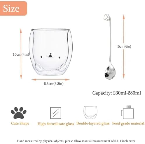Binoster Bear Cute Mugs Kawaii Double Wall Glass Coffee Tea Mill Yogurt Cup Funny Novelty Gift for Women Her Friends Office Birthday Christmas - Image 6
