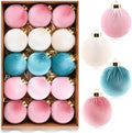 Velvet Christmas Ornaments Balls for Tree - 15pcs Pink & Teal Christmas Ornaments Shatterproof for Xmas Decorations - Multicolor Pink Teal Beige 80mm 3.15inch by GraduationDecorations2023