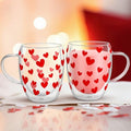 JarThenaAMCS Valentine' s Day Double Wall Glass Coffee Mugs Insulated Glasses 12Oz Red Heart Clear Espresso Cups with Handle for Home Holiday Supplies, Set of 2 by JarThenaAMCS