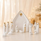 Ceramic 13Pcs Nativity Scene Set with Gold Trim - Image 4