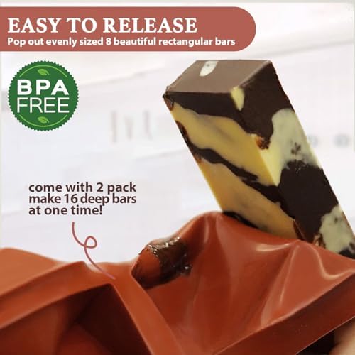 Chocolate Bar Molds Silicone Rectangle for Granola Deep Bars, 2-pack 8 Cavities Thick Flexible Molds for Homemade Snacks Sugar Free Energy Soft Baked Oat Protein Energy Bars, Easy Release Moulds Tray - Image 3