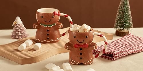 Bico 3D Gingerbread Man Mugs Set of 2, 9 oz Hand Painted Stoneware - Image 6