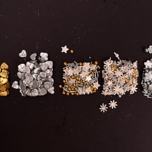 Confect Christmas Sprinkles | Grey, Gold & White Mix | Edible Star, Pearl & Flower Shaped Sprinkles | Elegant Holiday Cake & Cupcake Decorations- 5 Oz - Image 3