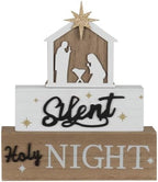Nativity Sets for Christmas Indoor, MEETYAMOR Large Size 3-Layered Nativity Scene Wooden Block Silent Night Holy Night Sign Decor,Christmas Decorations Indoor for Home, Mantle, Table by MEETYAMOR