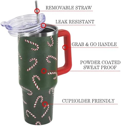 Christmas Tumbler with Handle and Straw Lid 40 oz,Cute Gifts for Women Merry Xmas Candy Cane Winter Holiday Festival Vacuum Insulated Leak Proof Stainless Steel Coffee Cup Mug - Image 3